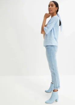 bonprix Jeans|Kurzgrößen^Straight Jeans Mid Waist, Stretch eisblau denim used