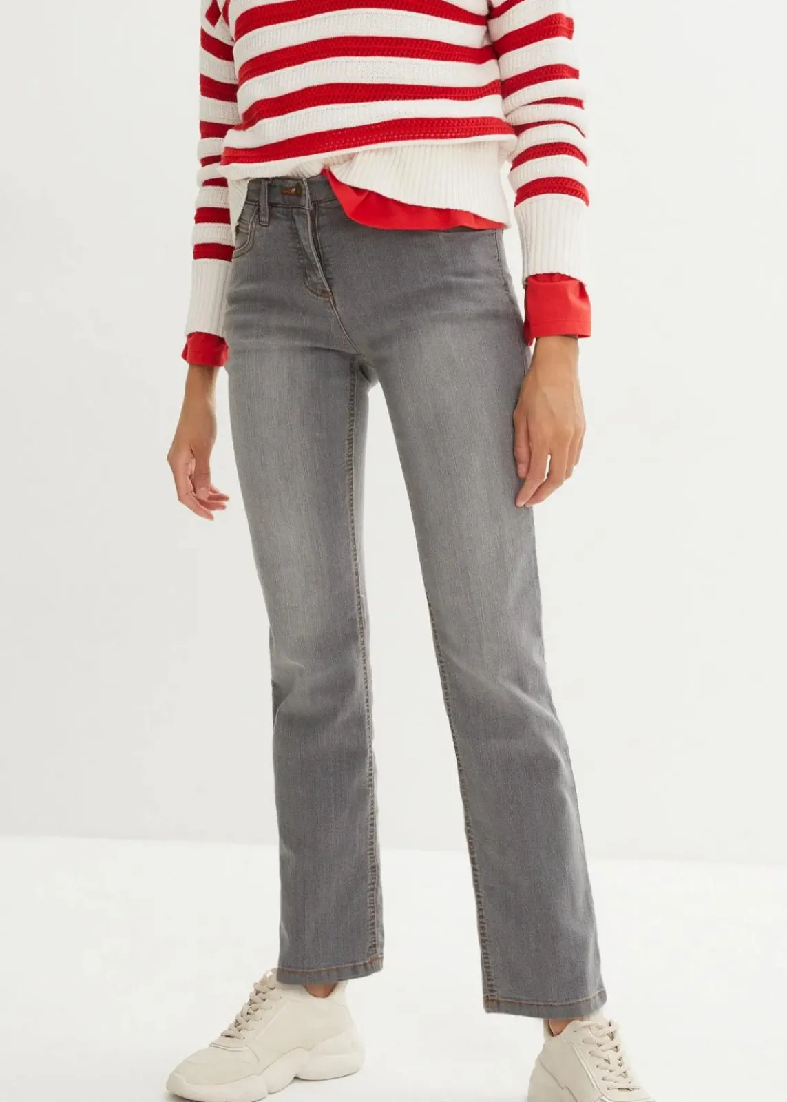 bonprix Jeans|Kurzgrößen^Straight Jeans Mid Waist, Stretch grau used