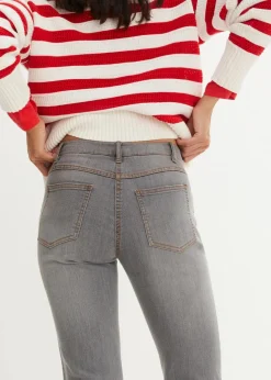 bonprix Jeans|Kurzgrößen^Straight Jeans Mid Waist, Stretch grau used