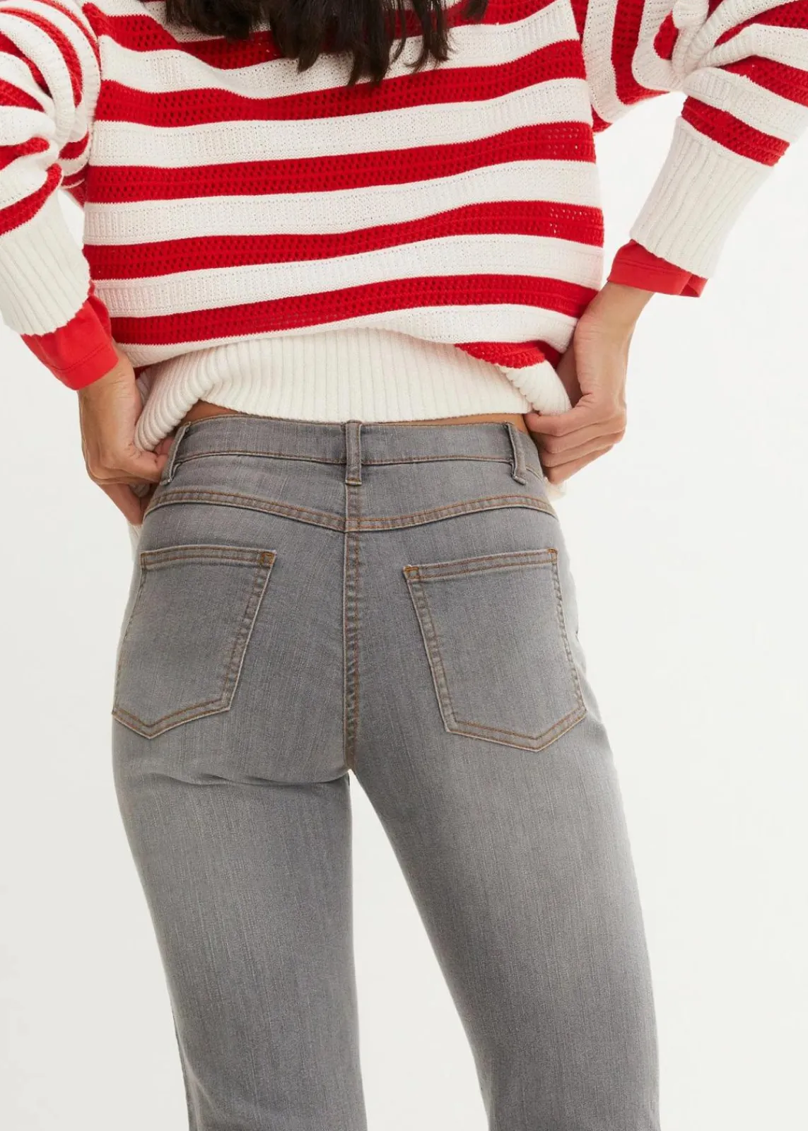 bonprix Jeans|Kurzgrößen^Straight Jeans Mid Waist, Stretch grau used
