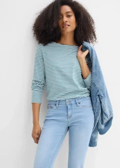 bonprix Jeans|Kurzgrößen^Straight Jeans Mid Waist, Stretch hellblau denim used