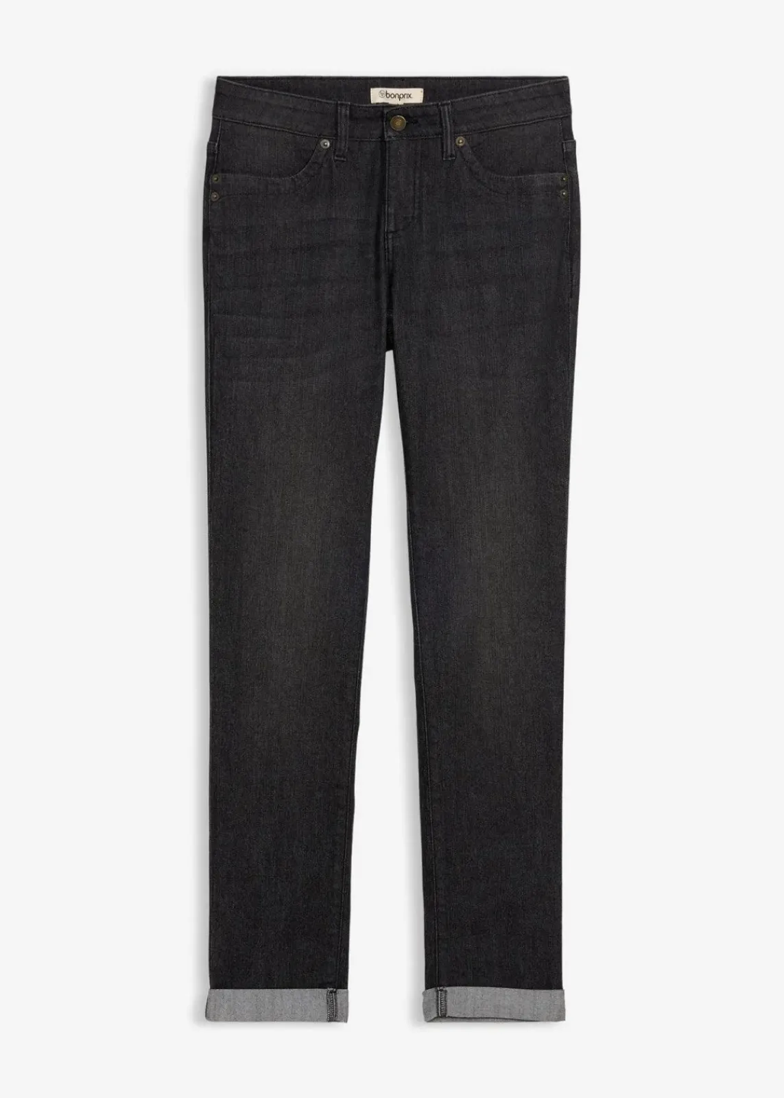 bonprix Jeans|Kurzgrößen^Straight Jeans Mid Waist, Stretch schwarz denim