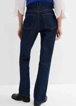 bonprix Bekleidung·Shirts & Tops|Nachhaltigere Materialien^Straight-Jeans, High Waist, Long aus Bio-Baumwolle tiefblau denim ungewaschen
