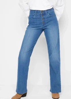 bonprix Bekleidung·Shirts & Tops|Jeans^Straight-Jeans High Waist, Stretch blau denim used