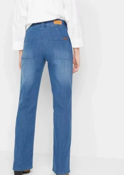 bonprix Bekleidung·Shirts & Tops|Jeans^Straight-Jeans High Waist, Stretch blau denim used