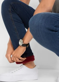 bonprix Thermobekleidung|Jeans^Straight-Jeans High Waist, Thermo dunkelblau used