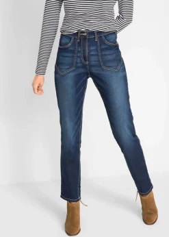 bonprix Bekleidung·Shirts & Tops|Jeans^Straight-Jeans High Waist, Stretch dunkelblau denim