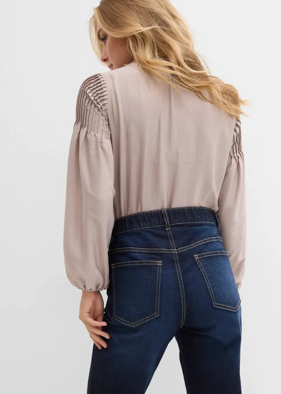 bonprix Bekleidung·Shirts & Tops|Jeans^Straight-Jeans High Waist mit Taschendetails dunkelblau denim used