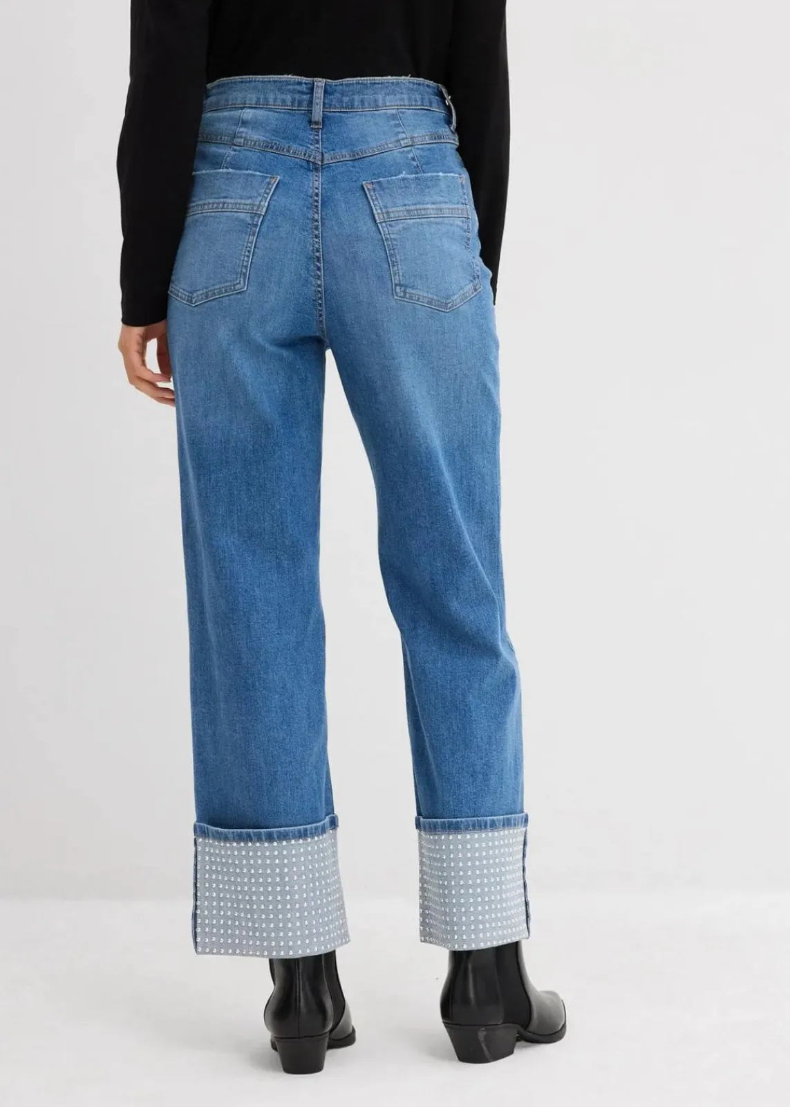 bonprix Jeans|Bekleidung·Shirts & Tops^Straight-Jeans High Waist mit Turn Up mittelblau denim used