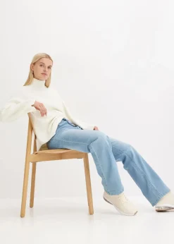bonprix Jeans|Bekleidung·Shirts & Tops^Straight-Jeans High Waist, Stretch hellblau denim used