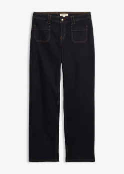 bonprix Jeans|Bekleidung·Shirts & Tops^Straight-Jeans Mid Waist tiefblau denim ungewaschen
