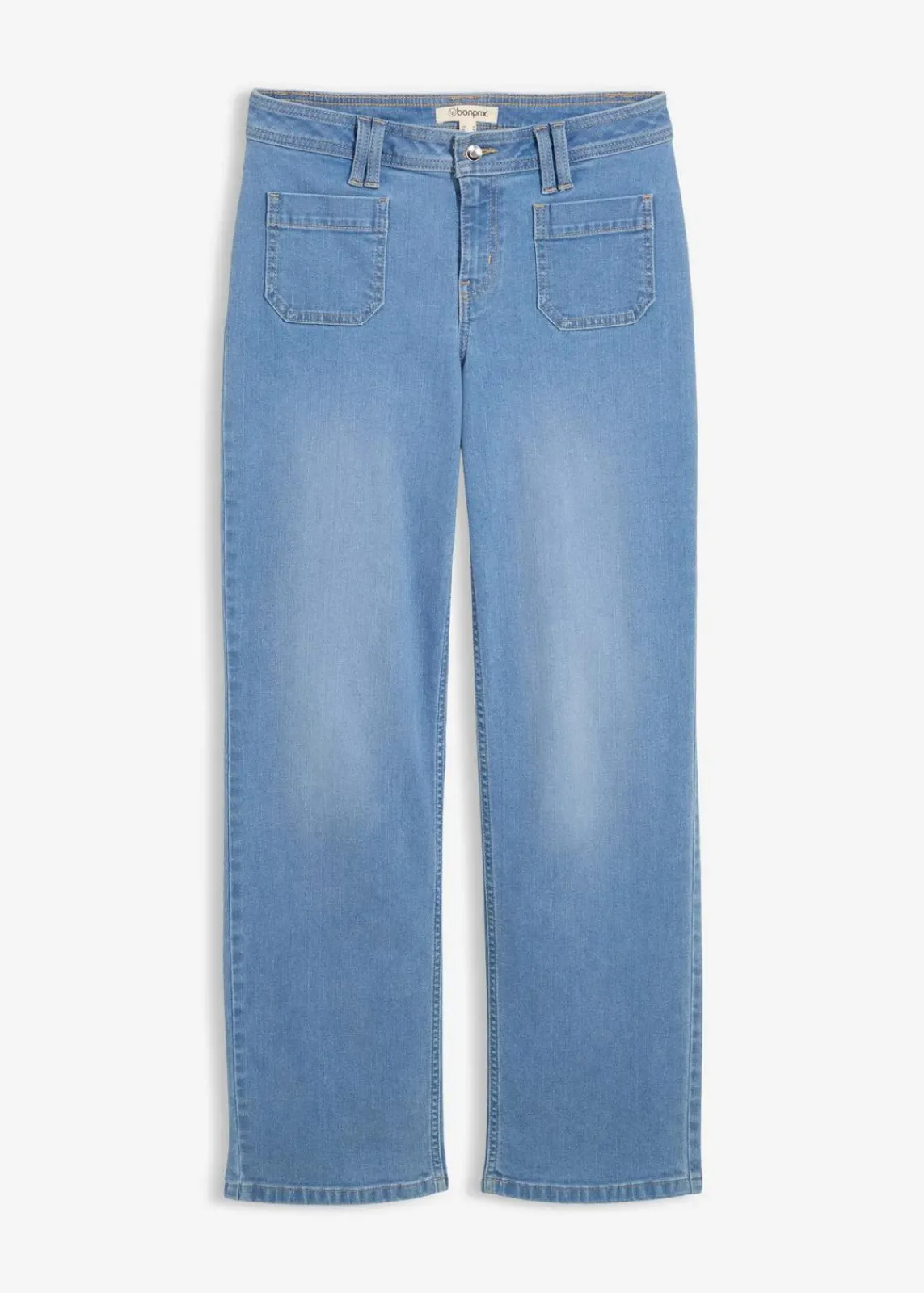 bonprix Bekleidung·Shirts & Tops|Jeans^Straight-Jeans Mid Waist hellblau denim used