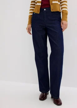 bonprix Bekleidung·Shirts & Tops|Jeans^Straight-Jeans Mid Waist tiefblau denim ungewaschen