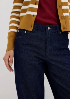 bonprix Bekleidung·Shirts & Tops|Jeans^Straight-Jeans Mid Waist tiefblau denim ungewaschen