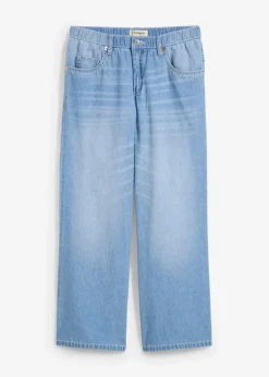 bonprix Bekleidung·Shirts & Tops|Jeans^Straight-Jeans Mid Waist, Bequembund Low Stretch cropped eisblau denim used