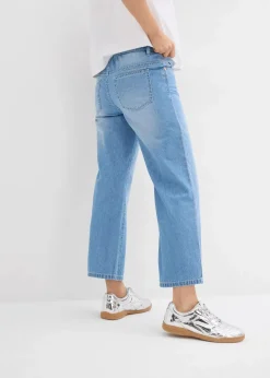 bonprix Bekleidung·Shirts & Tops|Jeans^Straight-Jeans Mid Waist, Bequembund Low Stretch cropped eisblau denim used