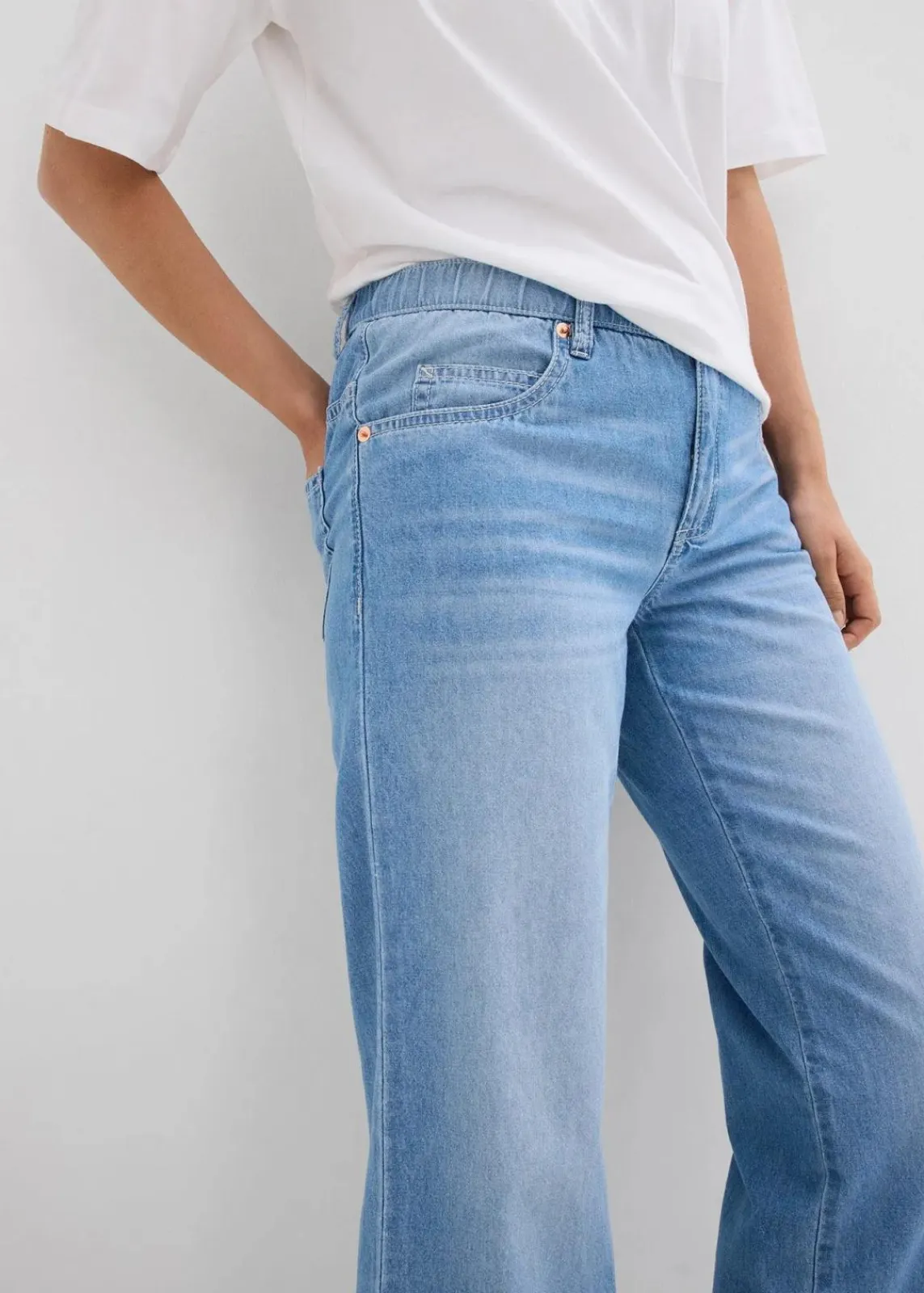bonprix Bekleidung·Shirts & Tops|Jeans^Straight-Jeans Mid Waist, Bequembund Low Stretch cropped eisblau denim used