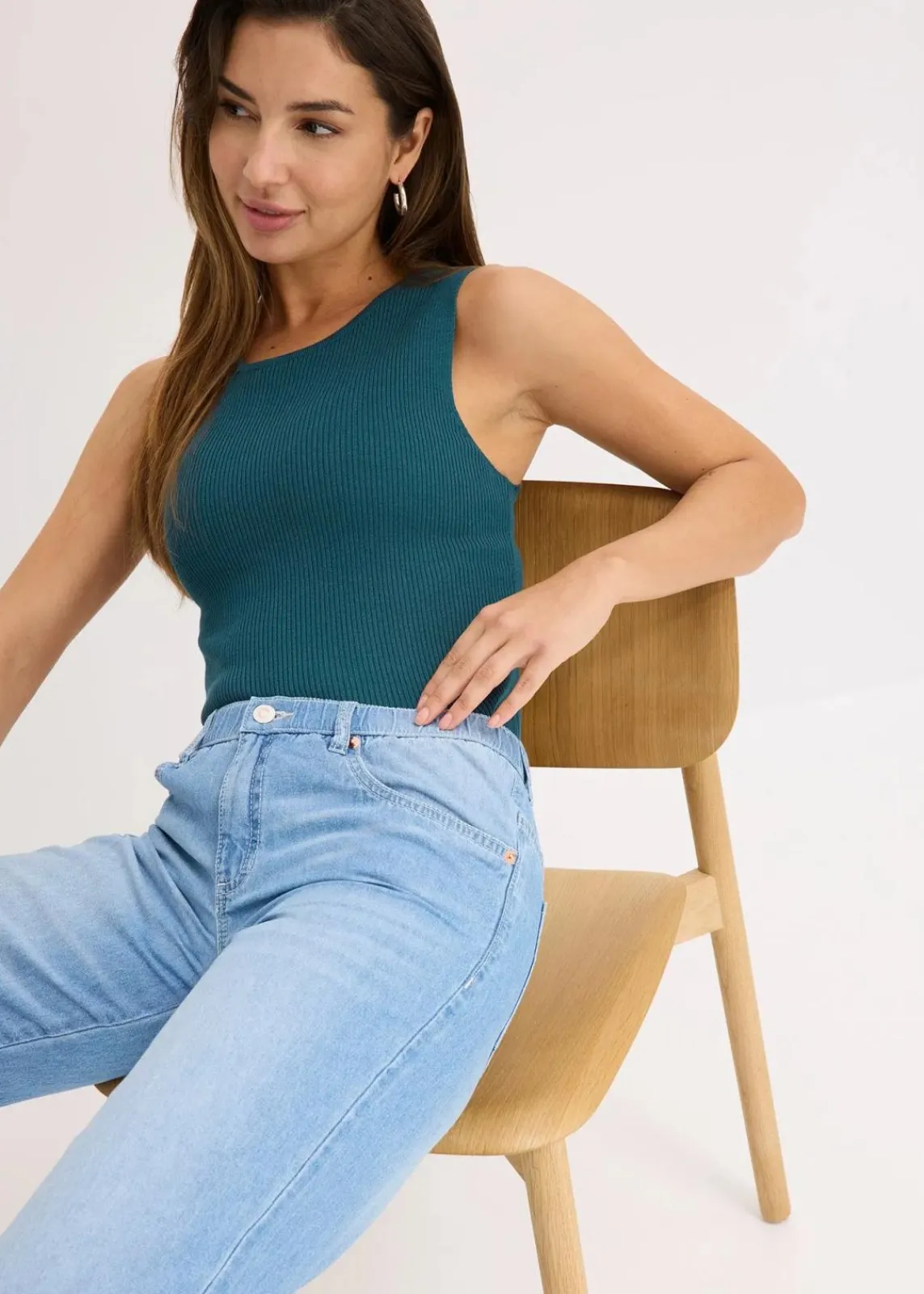 bonprix Bekleidung·Shirts & Tops|Jeans^Straight-Jeans Mid Waist, Bequembund Low Stretch cropped eisblau denim used