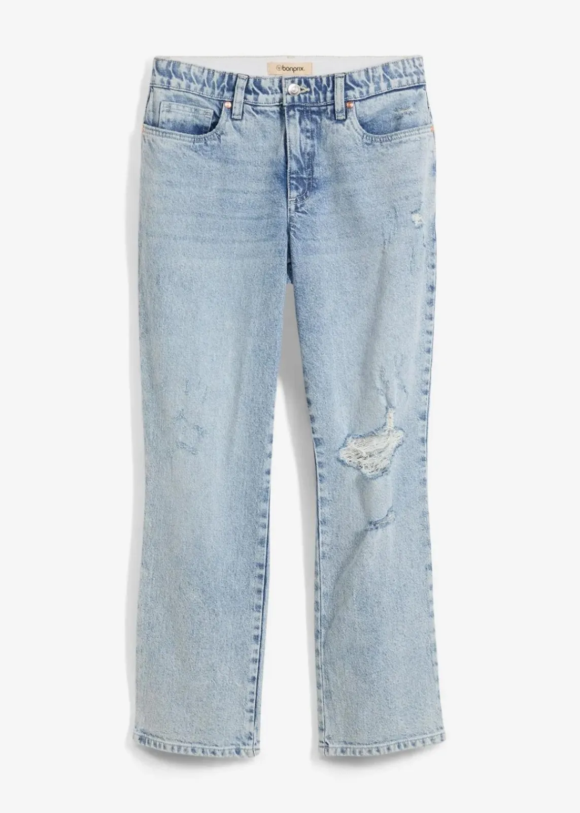 bonprix Bekleidung·Shirts & Tops|Jeans^Straight-Jeans Mid Waist Bequembund Low Stretch, cropped eisblau denim used
