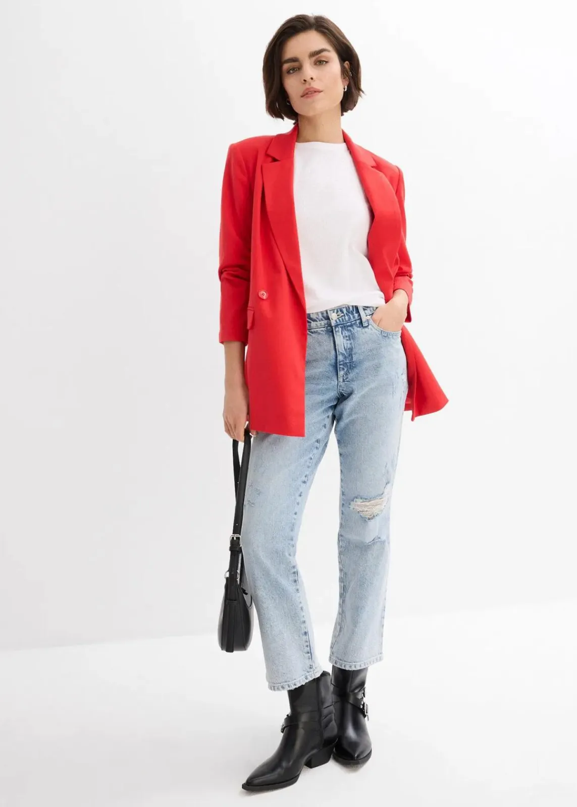 bonprix Bekleidung·Shirts & Tops|Jeans^Straight-Jeans Mid Waist Bequembund Low Stretch, cropped eisblau denim used