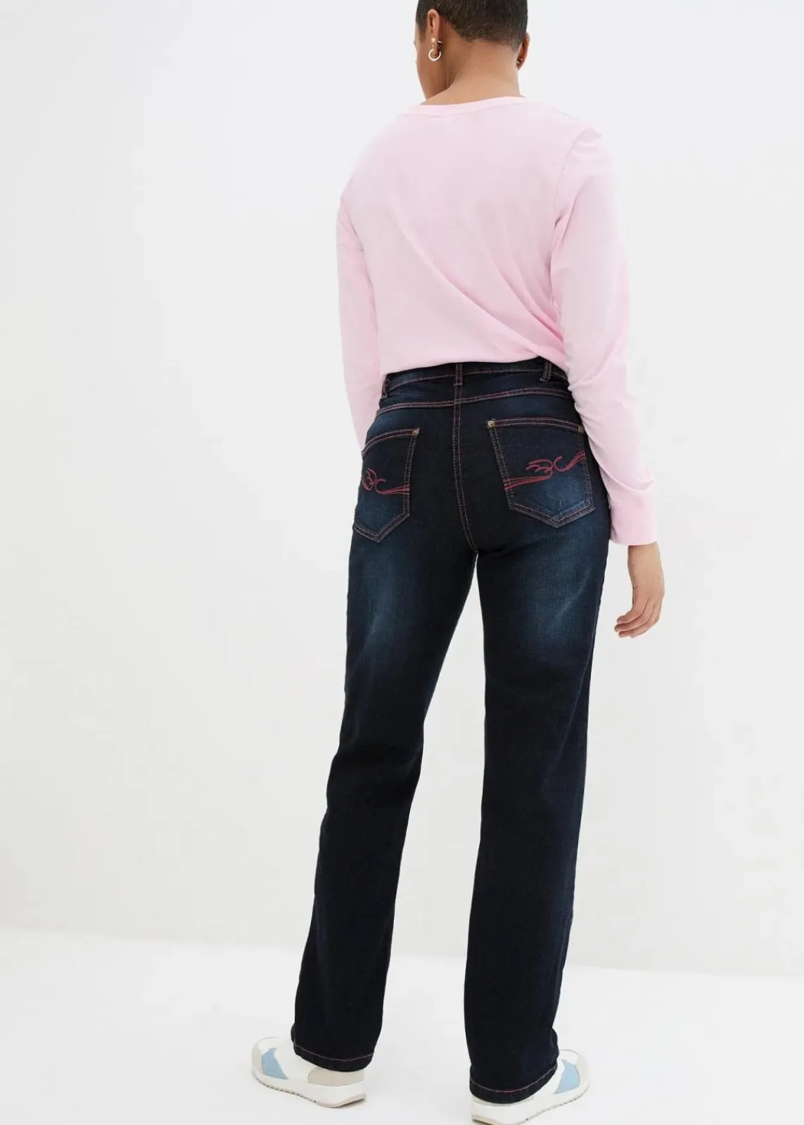 bonprix Jeans|Kurzgrößen^Straight-Jeans Mid Waist, Bequembund dunkelblau denim