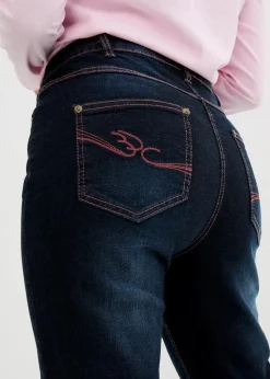 bonprix Jeans|Kurzgrößen^Straight-Jeans Mid Waist, Bequembund dunkelblau denim