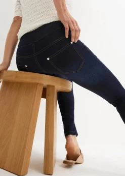 bonprix Jeans|Kurzgrößen^Straight-Jeans Mid Waist, Super Stretch mit Bequembund darkblue stone