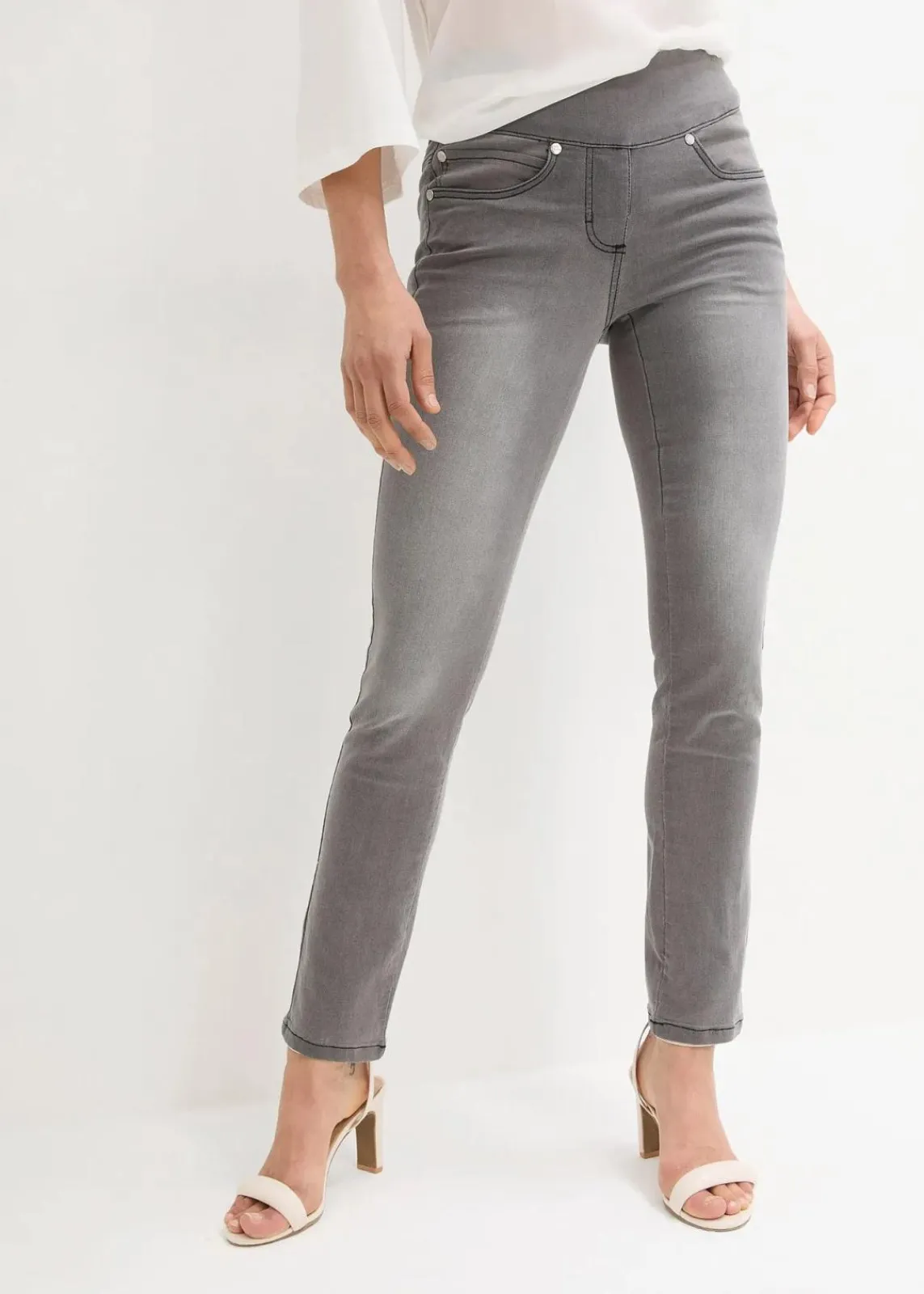 bonprix Jeans|Kurzgrößen^Straight-Jeans Mid Waist, Super Stretch mit Bequembund grey denim