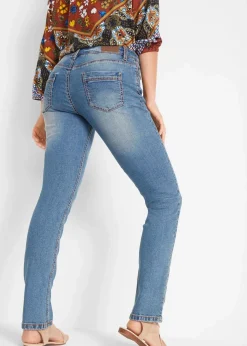bonprix Bekleidung·Shirts & Tops|Jeans^Straight-Jeans Mid Waist, Stretch blau denim