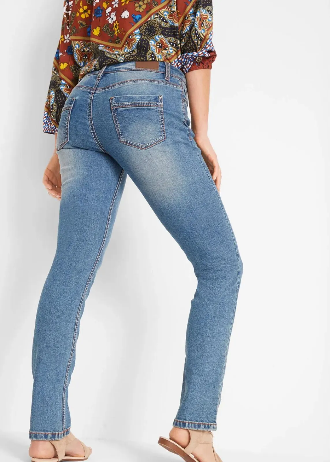 bonprix Bekleidung·Shirts & Tops|Jeans^Straight-Jeans Mid Waist, Stretch blau denim