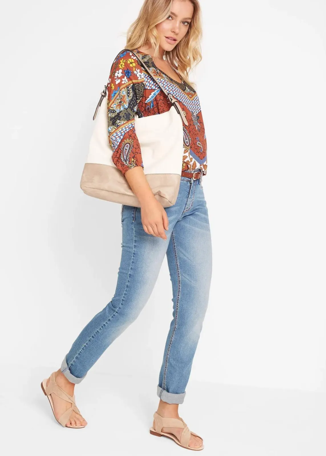 bonprix Bekleidung·Shirts & Tops|Jeans^Straight-Jeans Mid Waist, Stretch blau denim