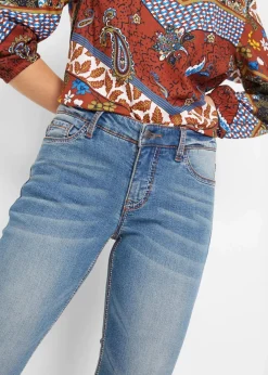 bonprix Bekleidung·Shirts & Tops|Jeans^Straight-Jeans Mid Waist, Stretch blau denim