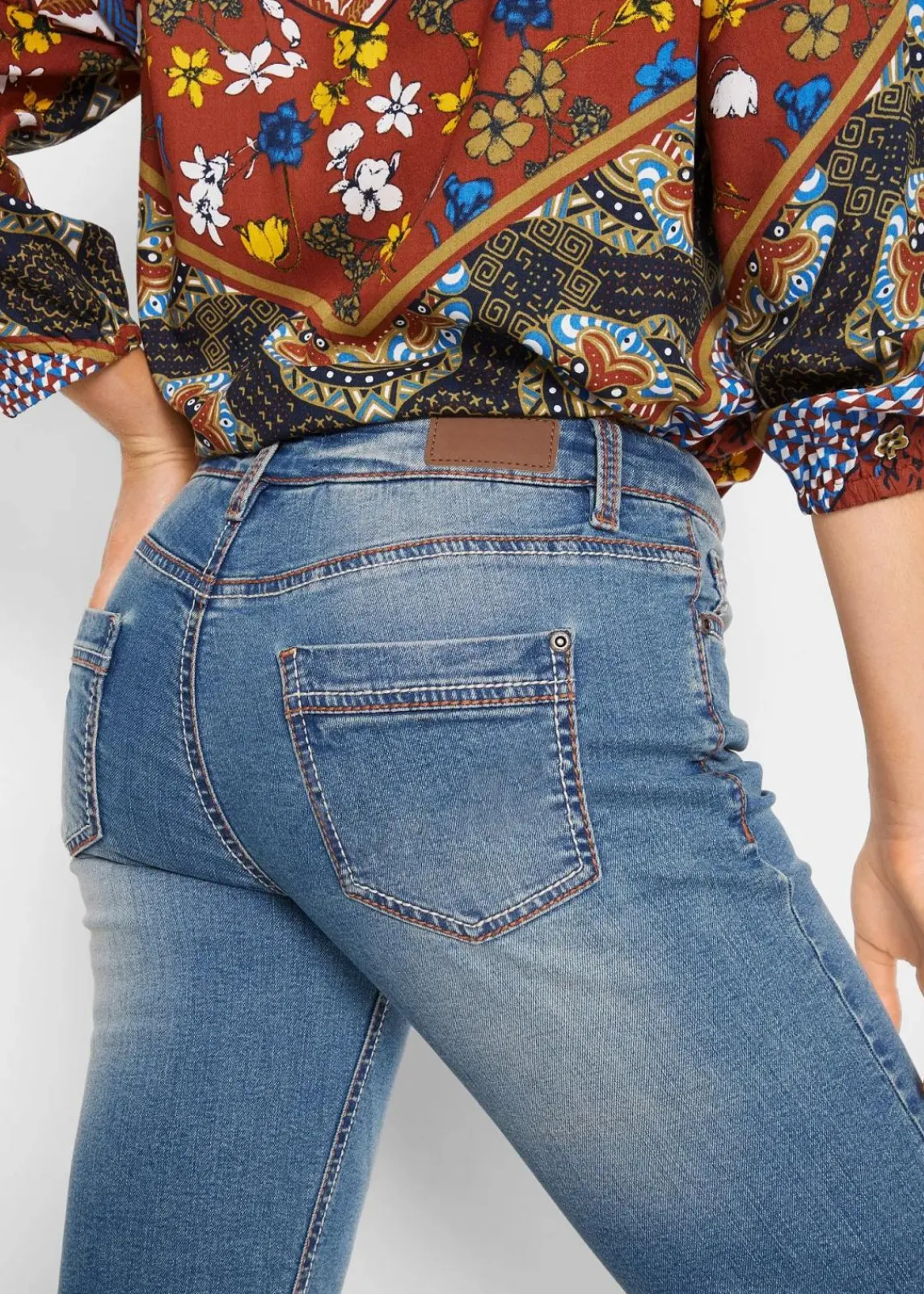 bonprix Bekleidung·Shirts & Tops|Jeans^Straight-Jeans Mid Waist, Stretch blau denim