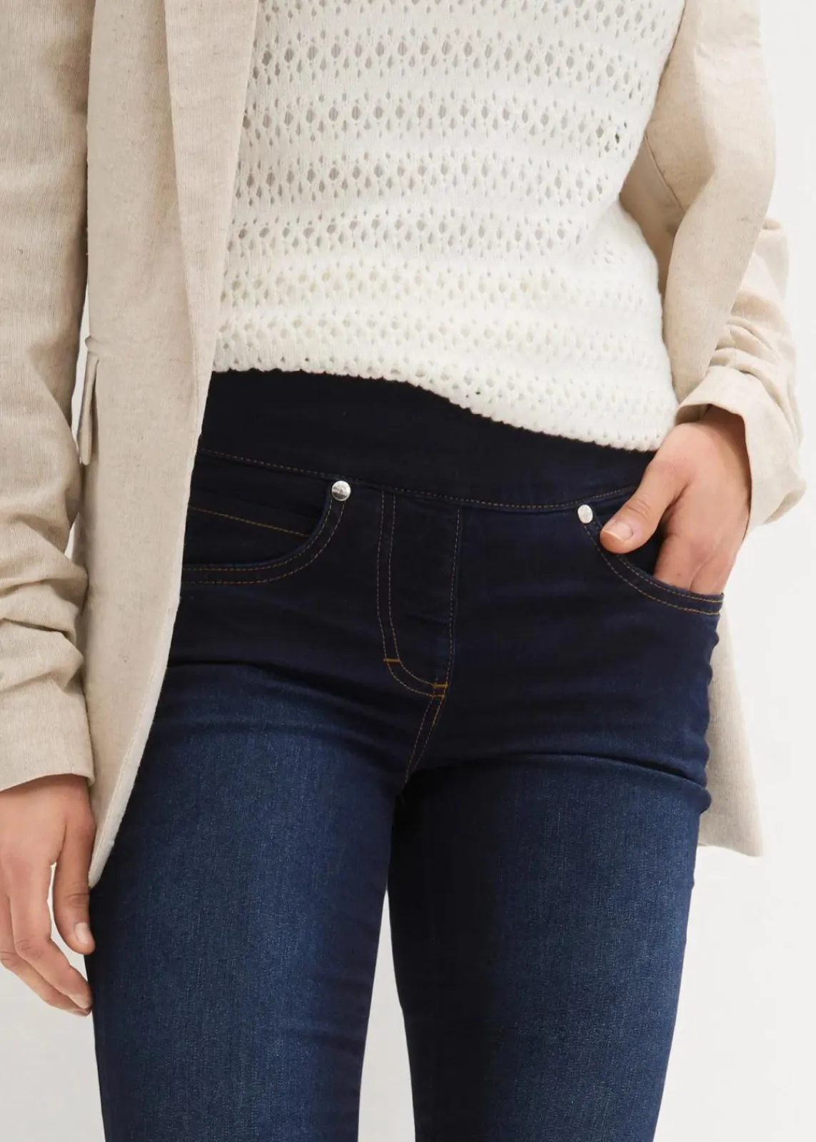 bonprix Jeans|Kurzgrößen^Straight-Jeans Mid Waist, Super Stretch mit Bequembund darkblue stone