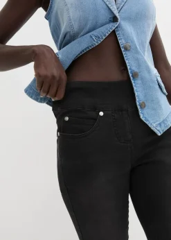 bonprix Jeans|Kurzgrößen^Straight-Jeans Mid Waist, Super Stretch mit Bequembund black stone
