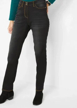 bonprix Bekleidung·Shirts & Tops|Thermobekleidung^Straight-Jeans Mid Waist, Thermo mit Bequembund schwarz denim