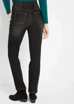 bonprix Bekleidung·Shirts & Tops|Thermobekleidung^Straight-Jeans Mid Waist, Thermo mit Bequembund schwarz denim