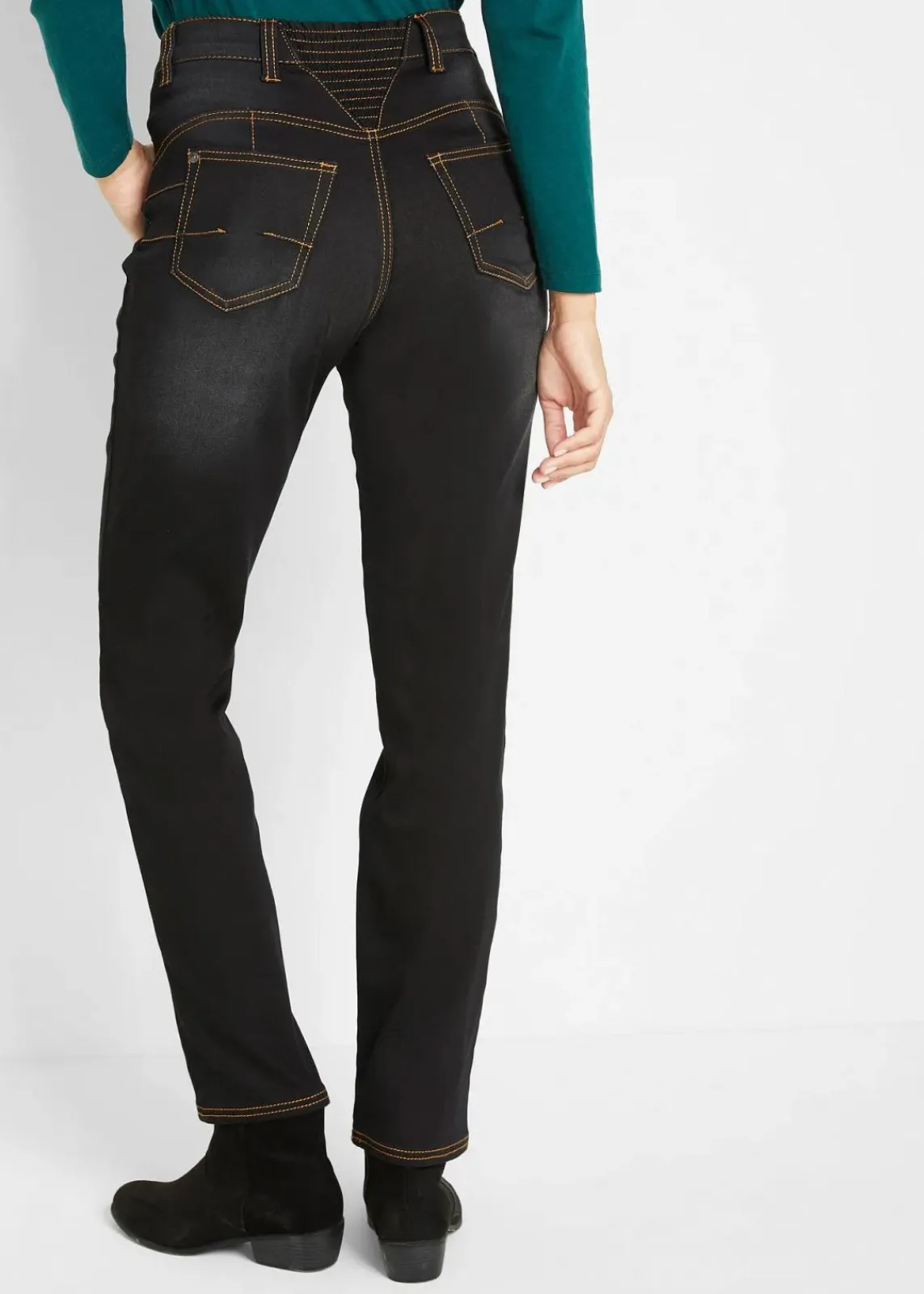 bonprix Bekleidung·Shirts & Tops|Thermobekleidung^Straight-Jeans Mid Waist, Thermo mit Bequembund schwarz denim