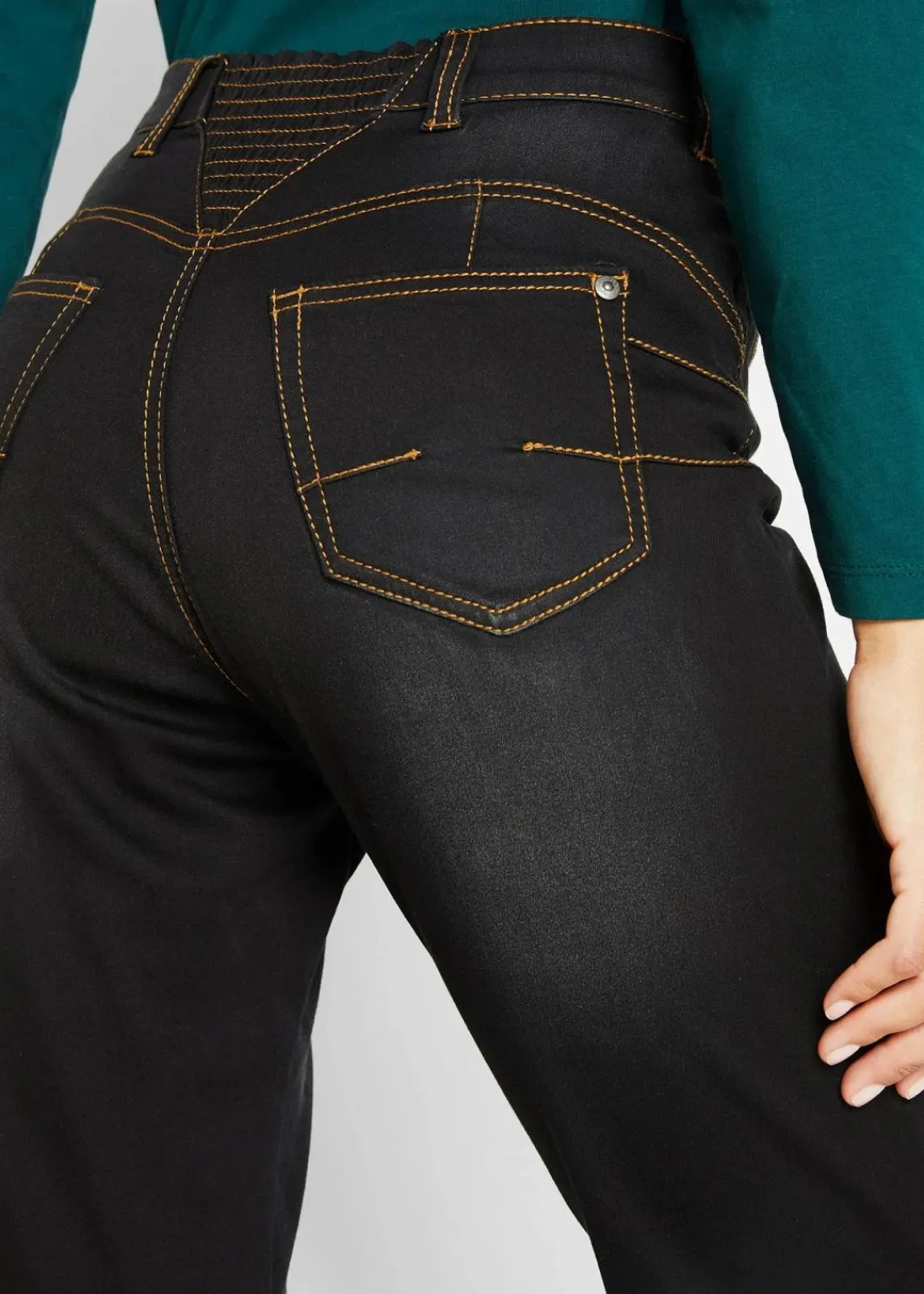 bonprix Bekleidung·Shirts & Tops|Thermobekleidung^Straight-Jeans Mid Waist, Thermo mit Bequembund schwarz denim