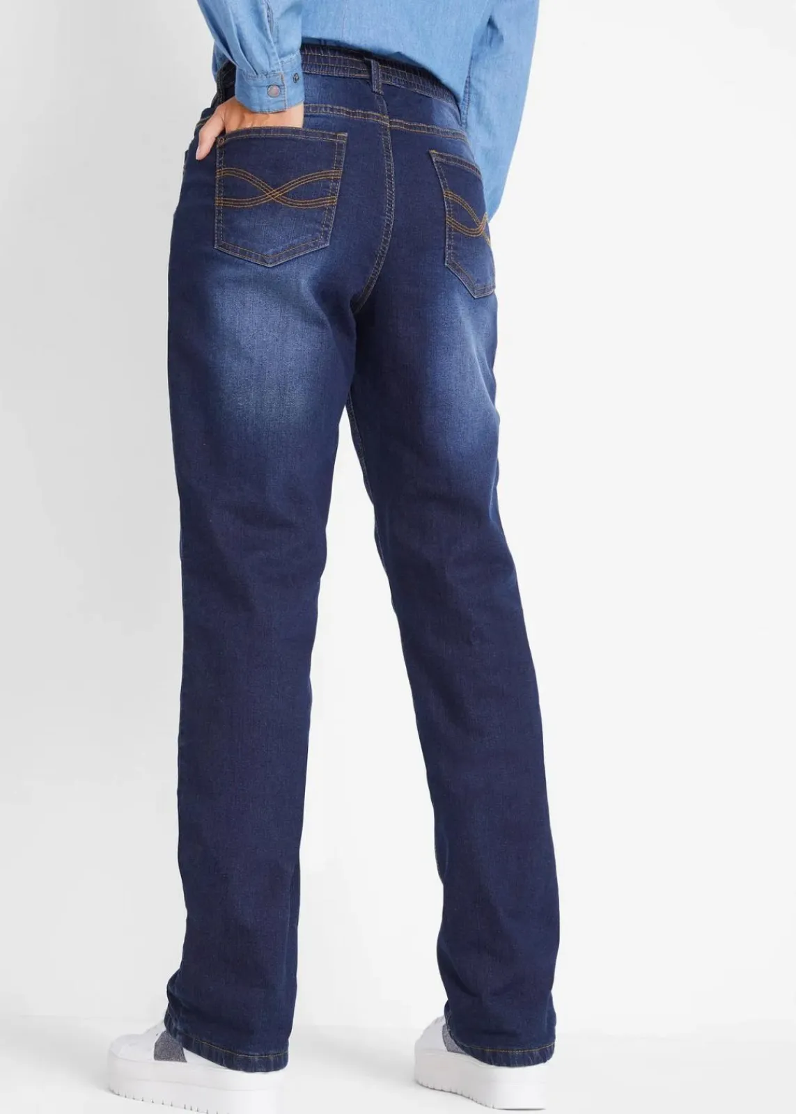 bonprix Kurzgrößen|Bekleidung·Shirts & Tops^Straight-Jeans Mid Waist, Thermo dunkelblau used