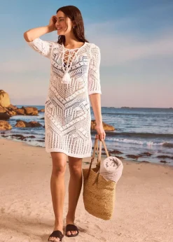 bonprix Strandmode|Kleider^Strand Strickkleid weiß