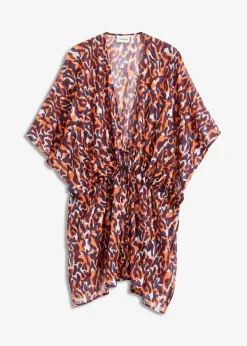 bonprix Strandmode|Bademode·Strandmode^Strandkimono mit Bindedetail lila/hellbraun leo bedruckt