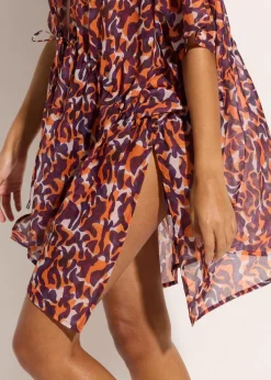 bonprix Strandmode|Bademode·Strandmode^Strandkimono mit Bindedetail lila/hellbraun leo bedruckt