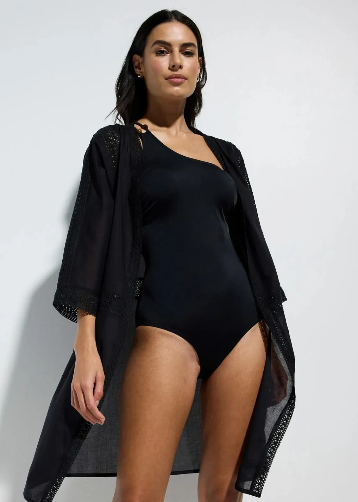 bonprix Strandmode|Bademode·Strandmode^Strandkimono mit Spitze schwarz