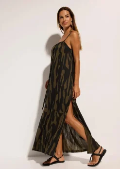 bonprix Strandmode|Bademode·Strandmode^Strandkleid aus fließender Viskose schwarz/khaki