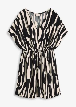 bonprix Strandmode|Bademode·Strandmode^Strandkleid aus fließender Viskose schwarz/wollweiß