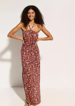 bonprix Strandmode|Bademode·Strandmode^Strandkleid aus fließender Viskose lila/hellbraun leo bedruckt