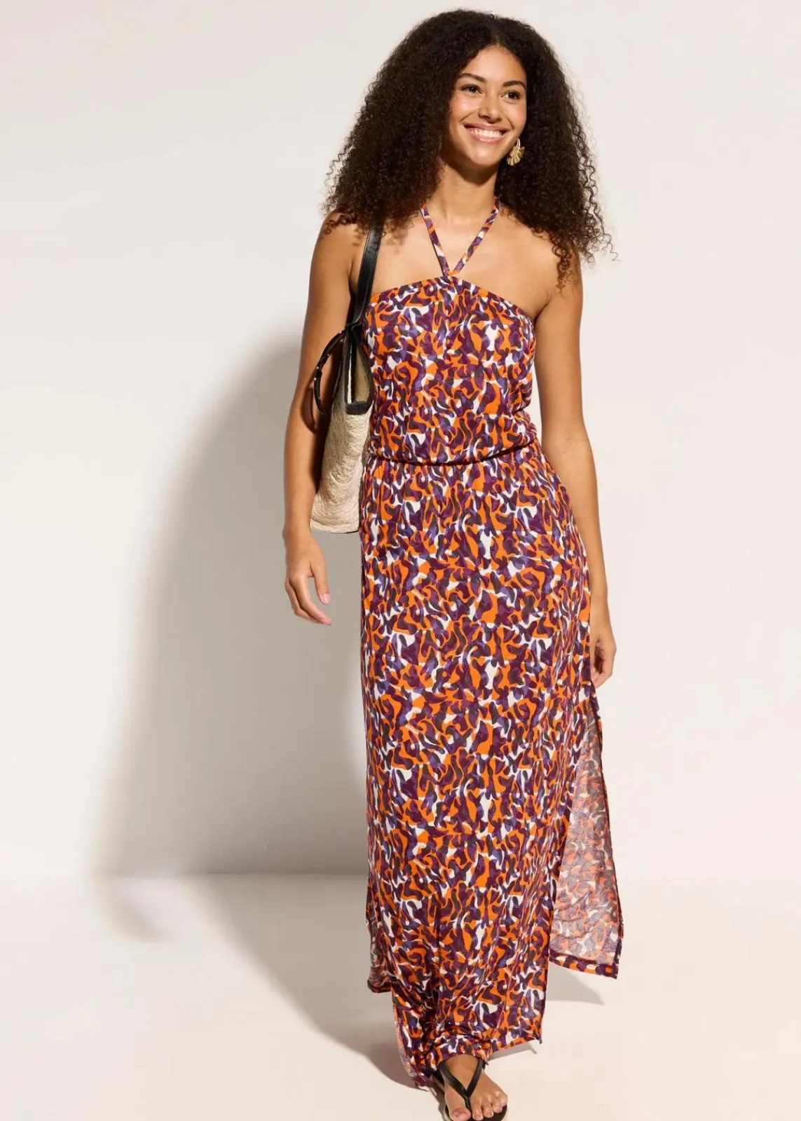 bonprix Strandmode|Bademode·Strandmode^Strandkleid aus fließender Viskose lila/hellbraun leo bedruckt