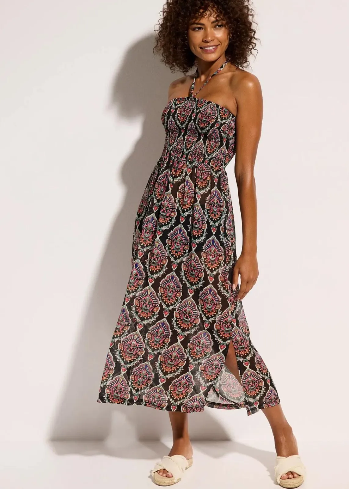 bonprix Strandmode|Bademode·Strandmode^Strandkleid aus leichtem Chiffon schwarz/bunt graphisch