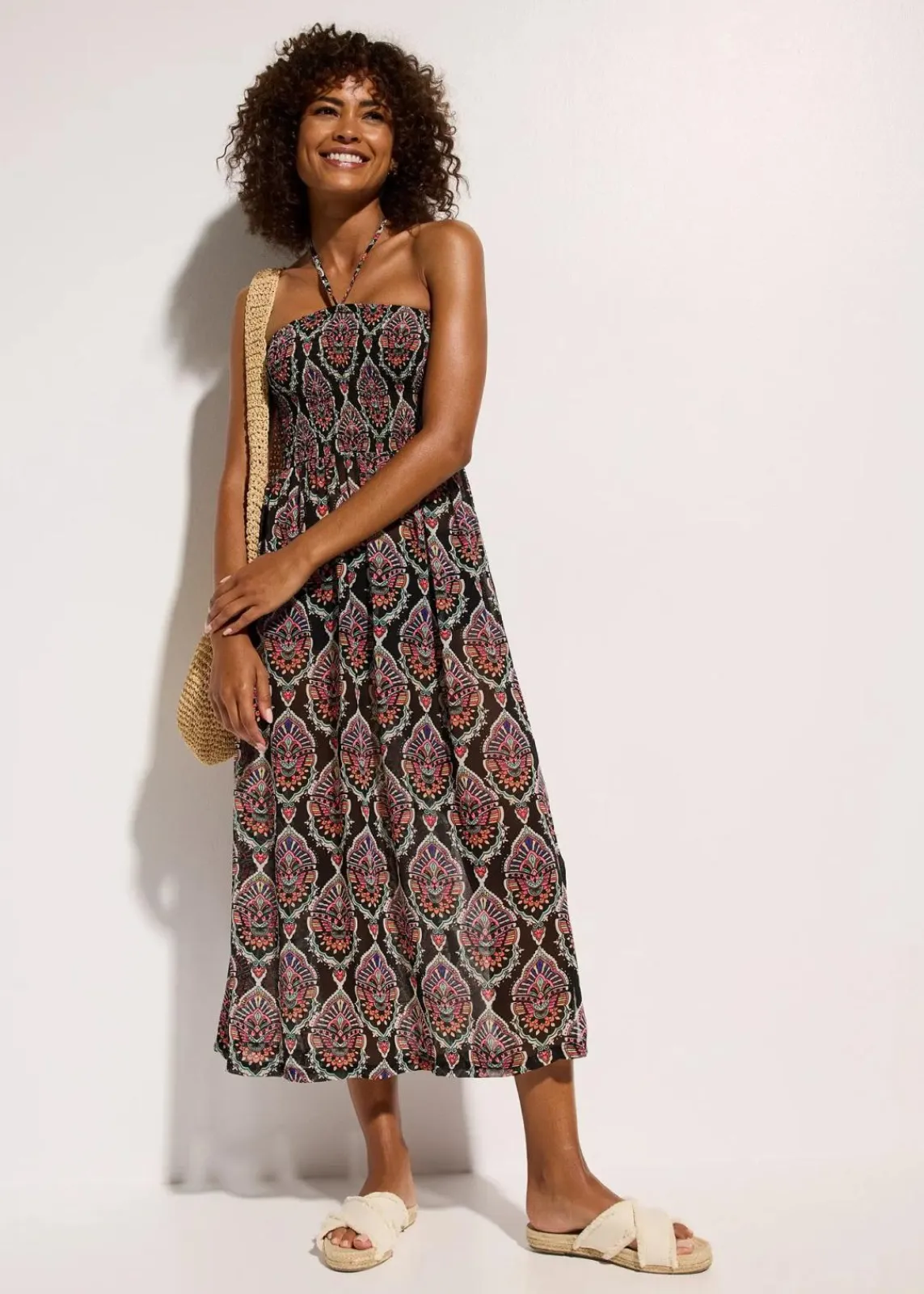 bonprix Strandmode|Bademode·Strandmode^Strandkleid aus leichtem Chiffon schwarz/bunt graphisch